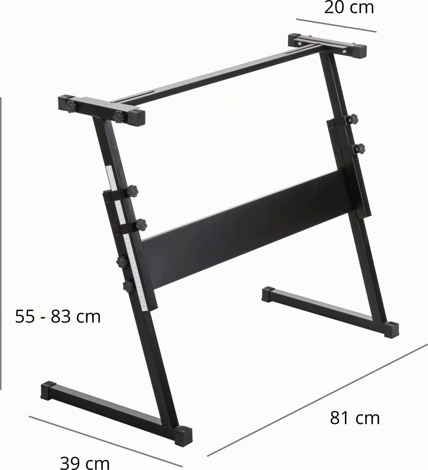 McGrey Soporte para Teclado Z - Tornillos de Giro Ergonómicos - Posicionamiento Preciso Gracias a la Escala Integrada - Altura Ajustable de 55 a 83 cm - Pies Goma para Evitar Rayones en el Suelo