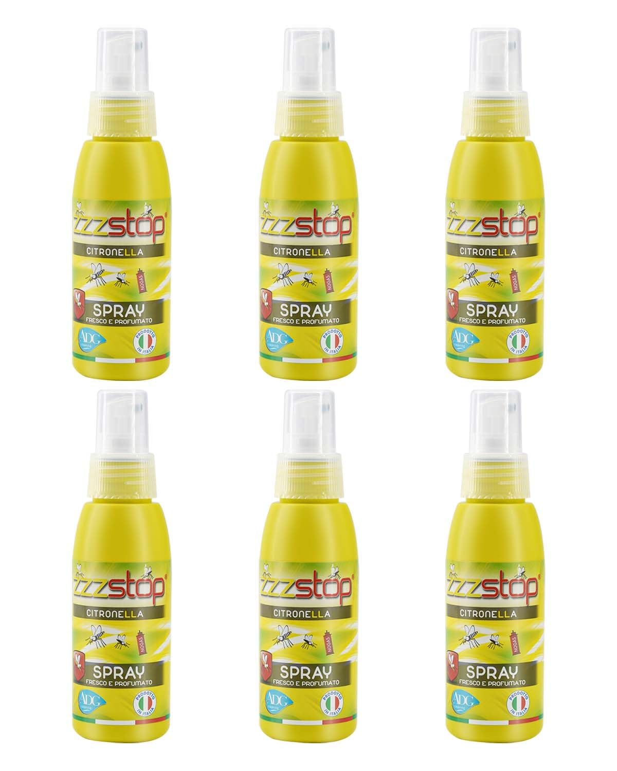 Citronella Spray Zanzare,6 Confezioni da 100 ml,Made IN ITALY Spray Antizanzare,Aggiunta Essenza Naturale Antizanzare Spray Antizanzare Bambini,Spray Zanzare Esterno per Giardino, Viaggio