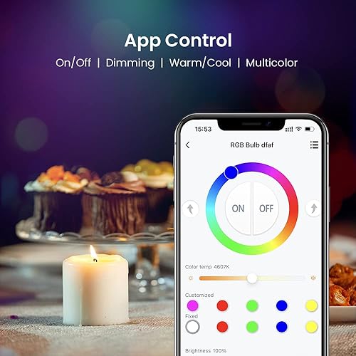 Miniatura 4 de Broadlink FastCon - Bombilla inteligente LB4E26, cambio de color con sincronización de música, A19E269W800LM110V, funciona con Alexa y Google Home,