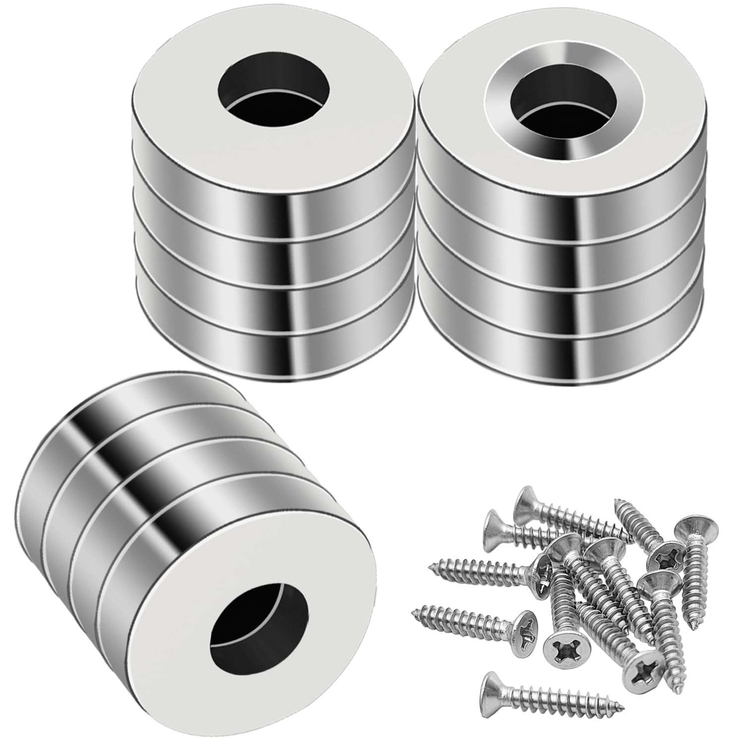 AYWFEY 12 Pcs Small Disc Magnets, Heavy Duty Round Base Cup Magnets & M3 Screws, 4x15mm, 20LBS Ring Cup Magnet with Countersunk Hole & Steel Capsule