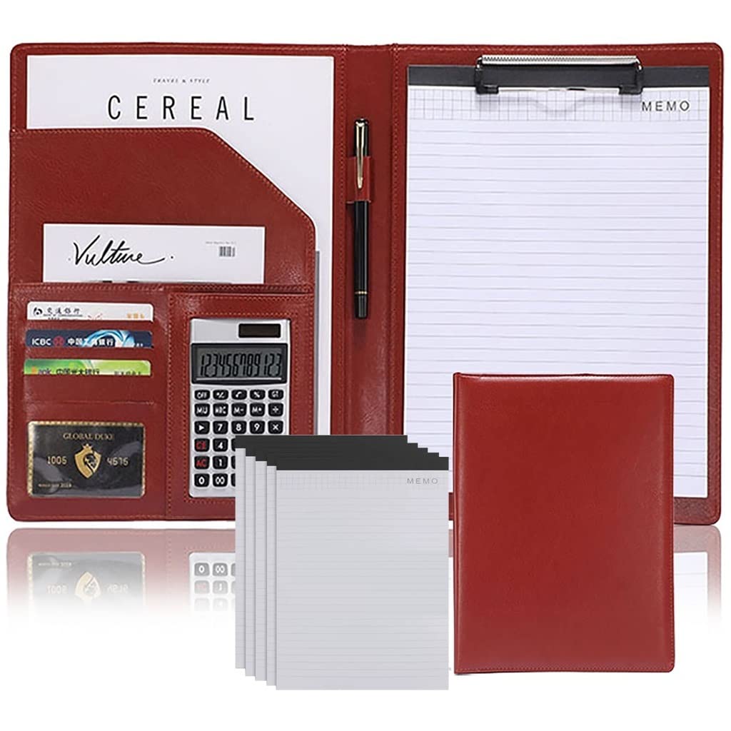 Carpeta de Conferencias Carpeta de cartera Padfolio Carpeta de cuero de PU Organizador de documentos de negocios Tamaño de carta con portapapeles Funda de recibo para soporte de almohadilla legal Tam