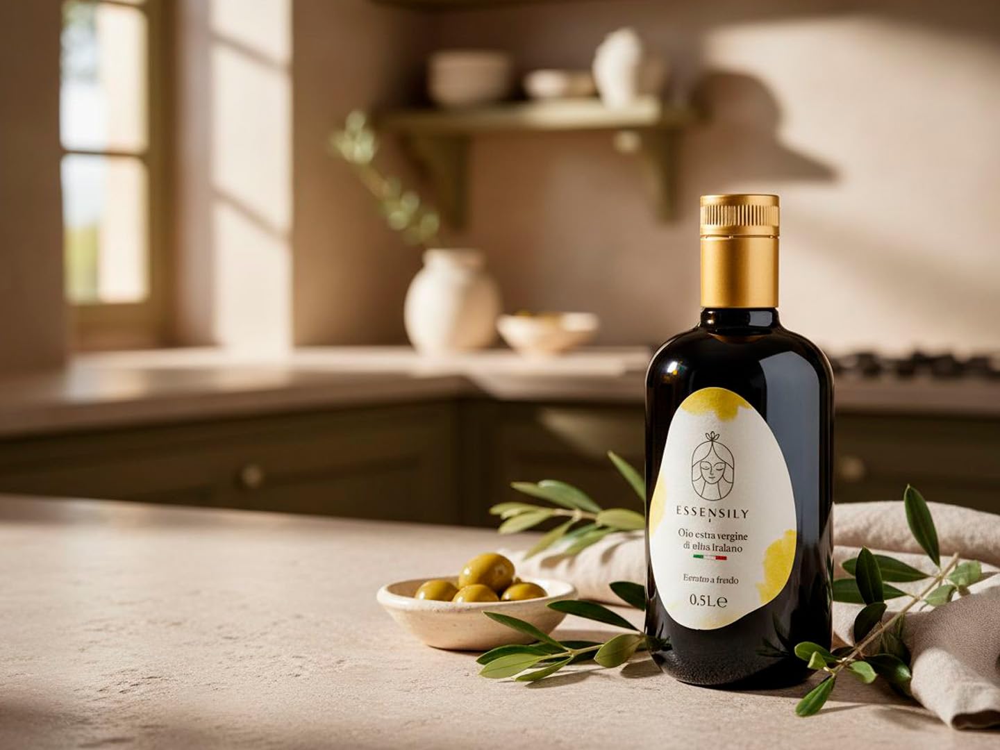 Huile d’Olive Extra Vierge 100% Italienne – Extraction à Froid – Récolte Manuelle – Bouteille 500 ml – Essensily