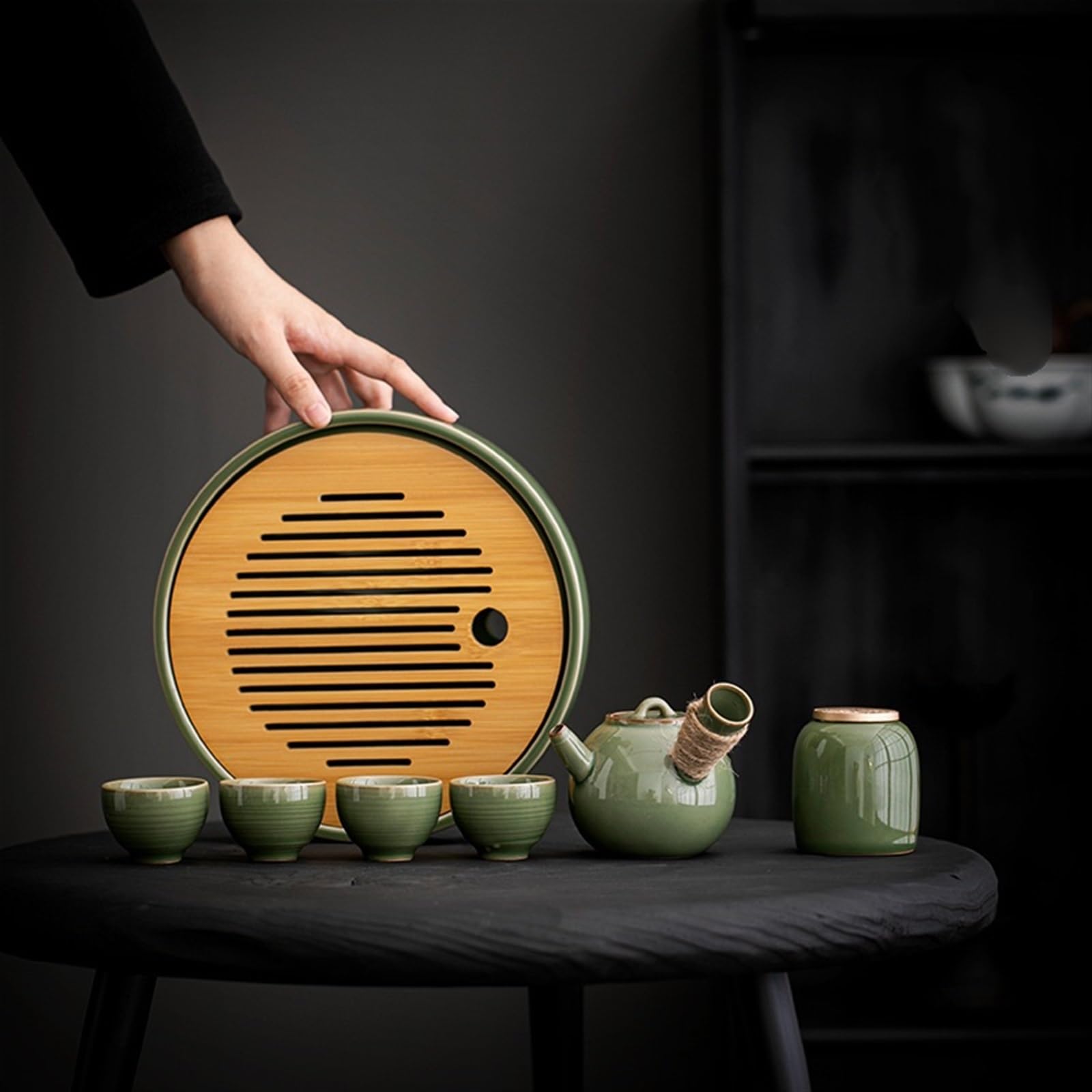 Mesa de Té Bandeja de Te Bandeja de té for almacenamiento de agua en el hogar, mesa de té pequeña for salón de oficina, juegos de té de kungfú, bandeja de té de cerámica seca Bandejas para Servir Comi
