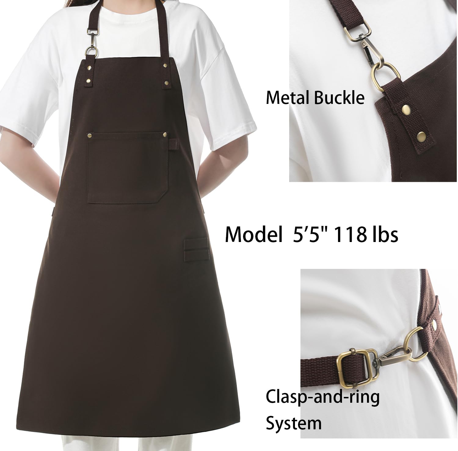 Delantal de chef Tela de algodón suave – 453,6 g – Refuerzo de metal – Ajustable para hombre y mujer – Pro chef, barbacoa, carnicero, barman, trabajadora de la madera