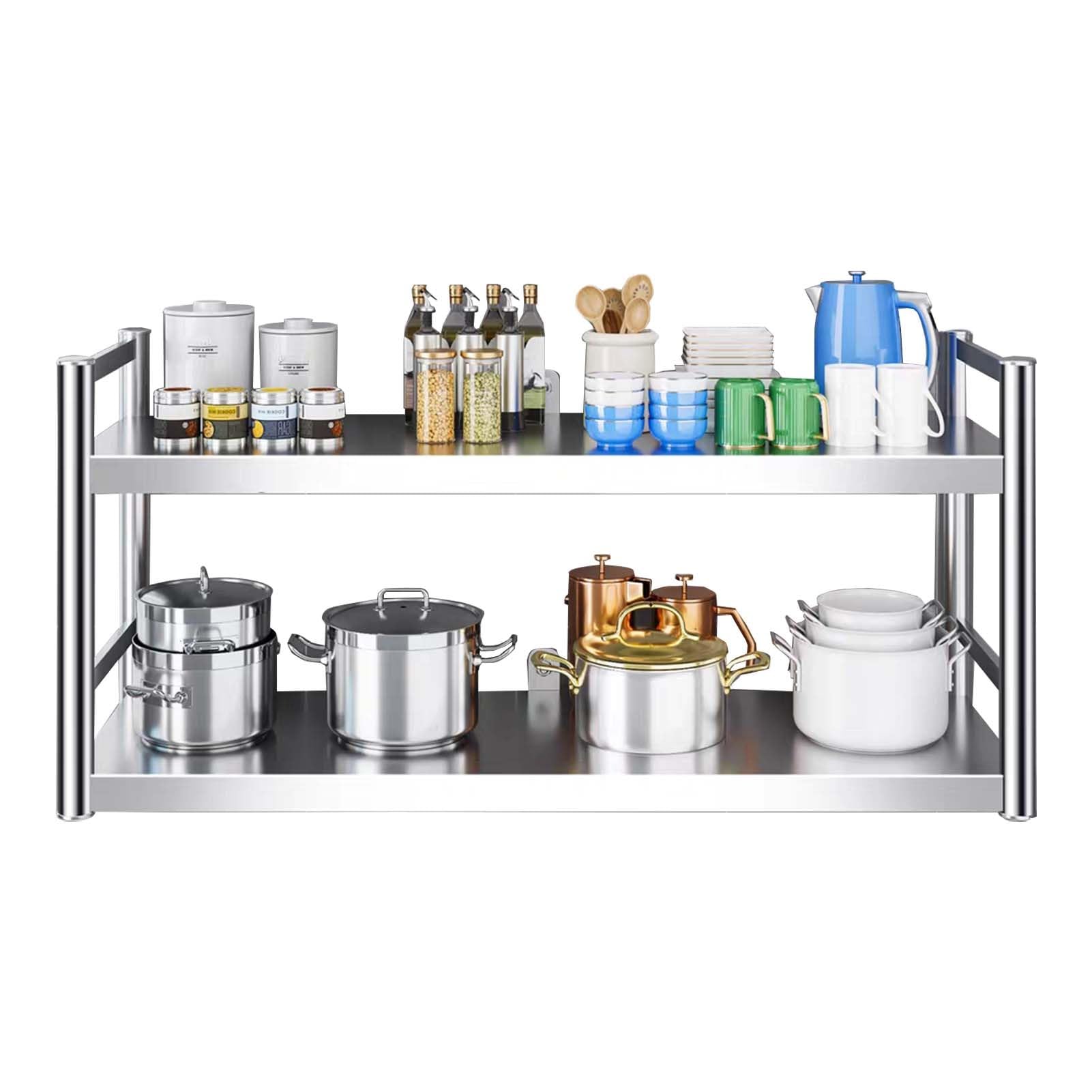 Étagère murale en acier inoxydable à 2 niveaux pour cuisine