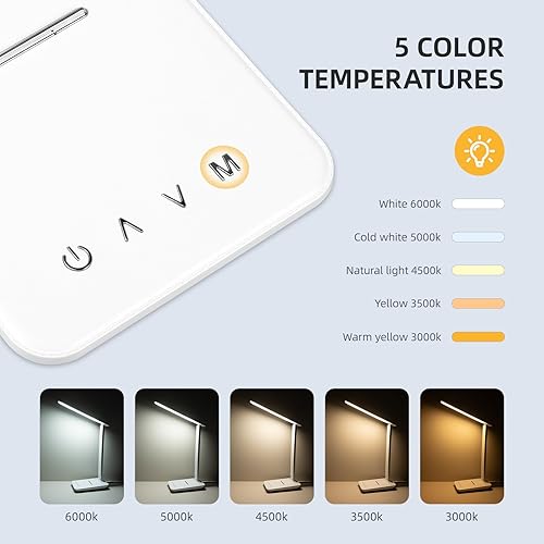 Miniatura 2 de Lámpara LED de escritorio, lámpara de mesa regulable, lámpara de mesa LED con 5 colores y 5 niveles de brillo, luz de lectura con puerto de carga
