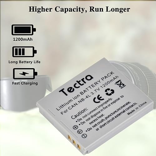 Miniatura 9 de Tectra Paquete de 2 baterías NB-4L y cargador dual LED para Canon Powershot ELPH 100 HS, 300 HS, 310 HS, 330 HS, SD400, SD450, SD600, SD630, SD750,