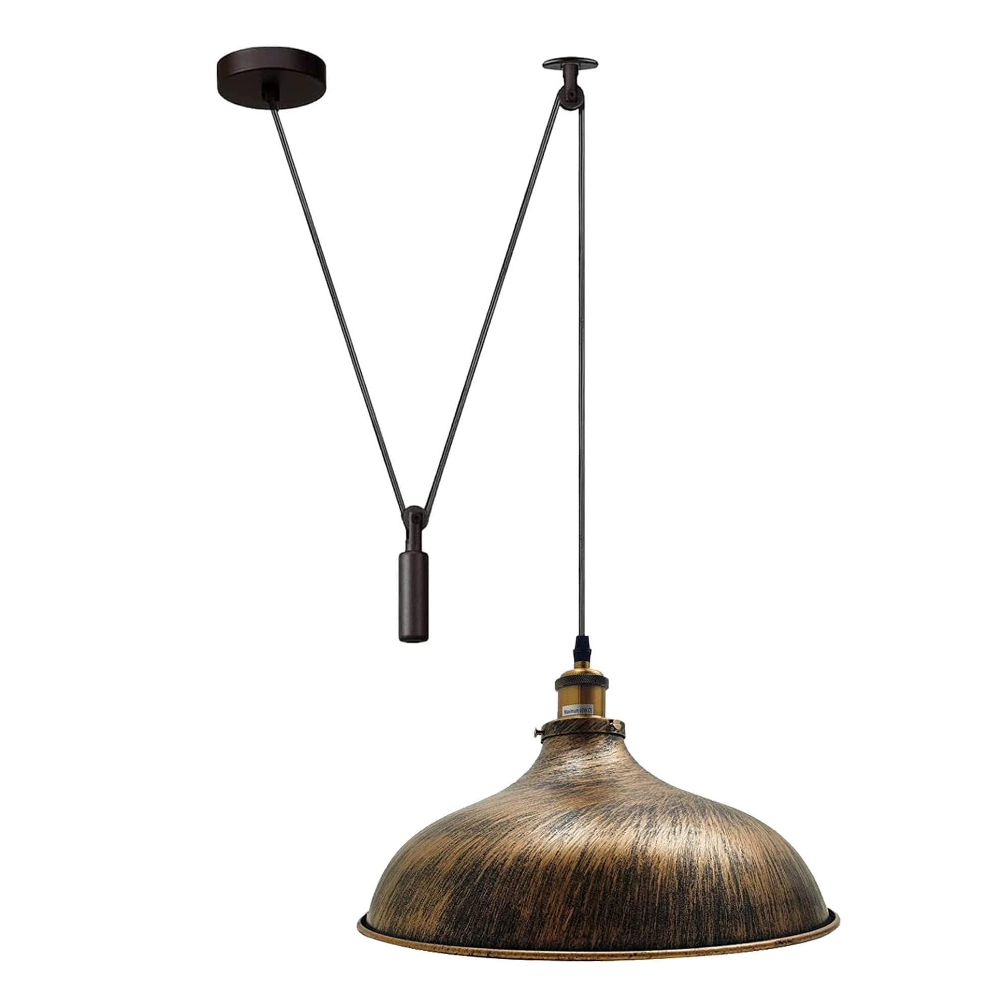 DC VOLTAGE 36cm Rustic Red Wide Pendant Light, Industrial Hanging Ceiling Lamp with E27 Base & 2M Adjustable Cord for Farmhouse Kitchen, Dining, Hallway