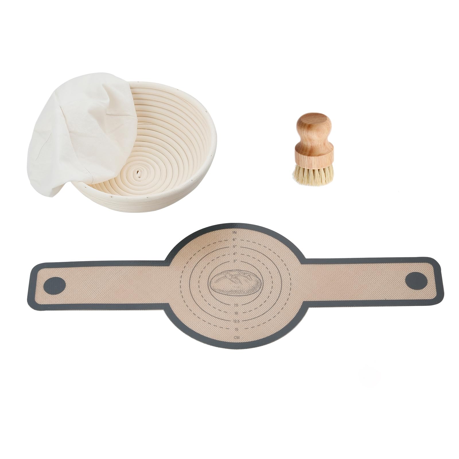Brotgärkorb, 22,1 cm, runder Korb, Sauerteig-Starter-Set, 3-teiliges Set, Banneton Brotgärkörbchen für Zuhause, Hefebäcker, Backen (3-teiliges Paket, 22,1 cm)