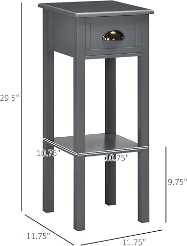 Miniatura 12 de HOMCOM Mesa auxiliar de 2 niveles con cajón, mesa auxiliar estrecha con estante inferior, para sala de estar, juego de 1, color rojo Rojo -,Negro