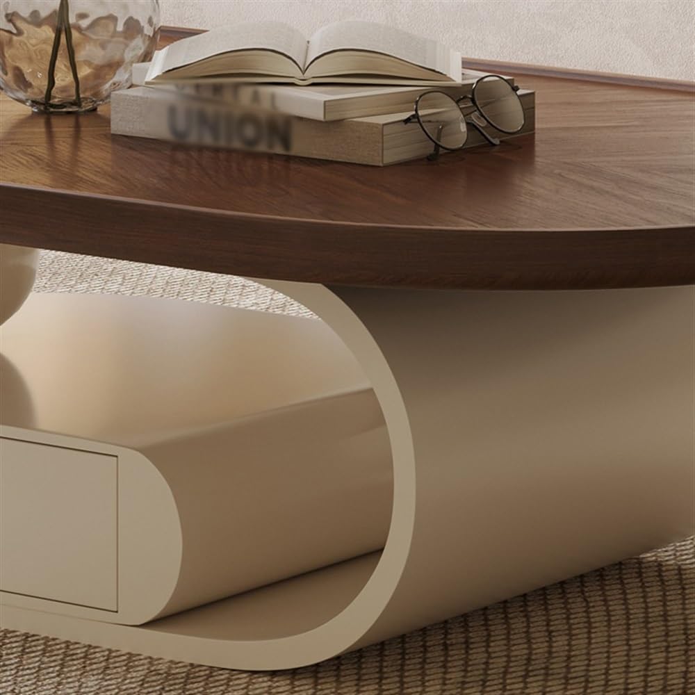 Stoliki centralne Stolik kawowy owalny z drewna orzechowego, nowoczesny minimalistyczny design do salonu, luksusowe meble do domu Stolik boczny(130cm)