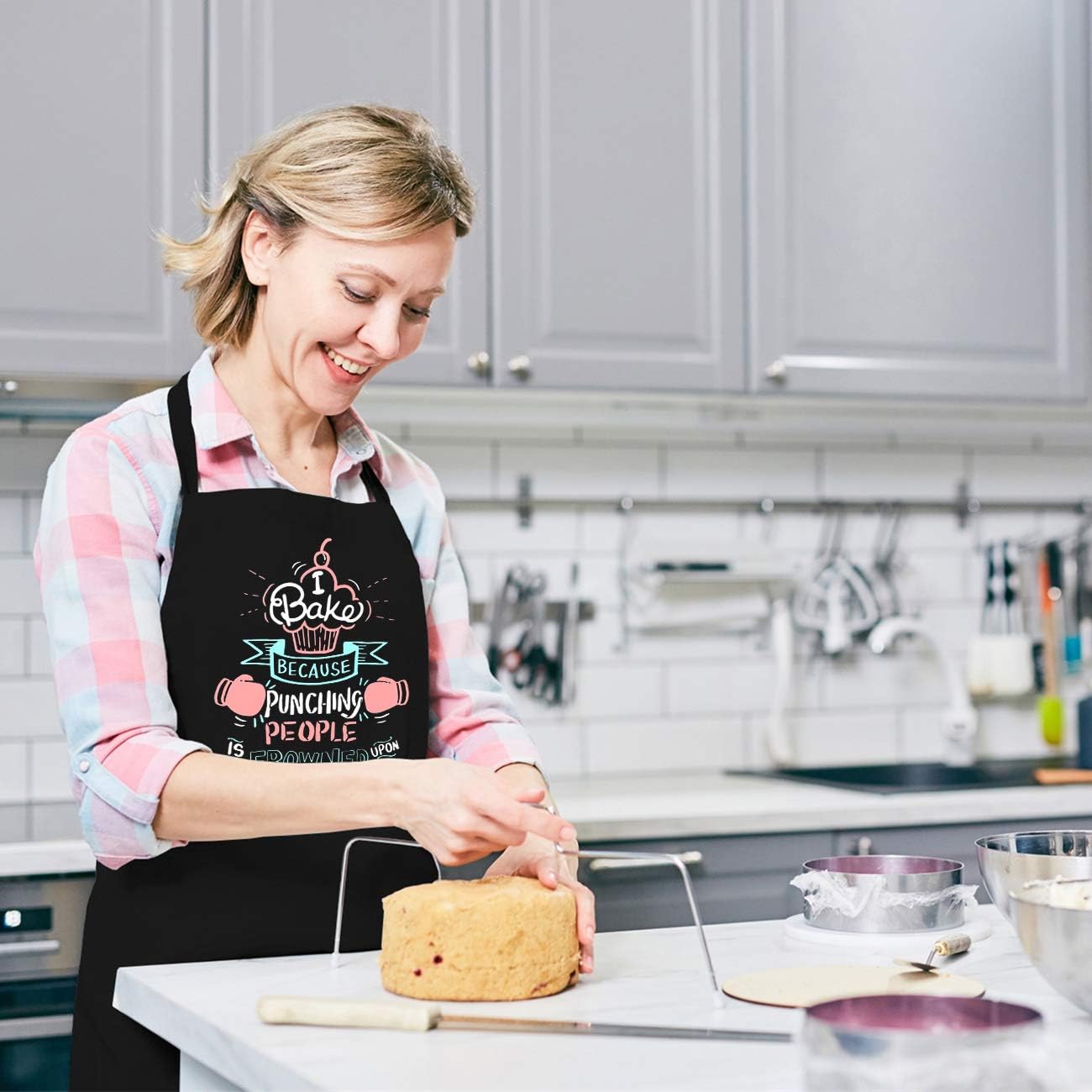 Funny Baking Aprons for Women Men, Cute Baking Gifts for Bakers, Kitchen Cooking Aprons with 2 Pockets, Birthday Mothers Day Valentines Day Gift for Wife Mom Sister Daughter Grandma - Image 8