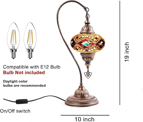 Miniatura 4 de Lámpara de mosaico turco  Lámpara de escritorio marroquí, auténtica mesa tradicional de pavo, globo de 7 pulgadas, 7 x 10 x 19 pulgadas (flor