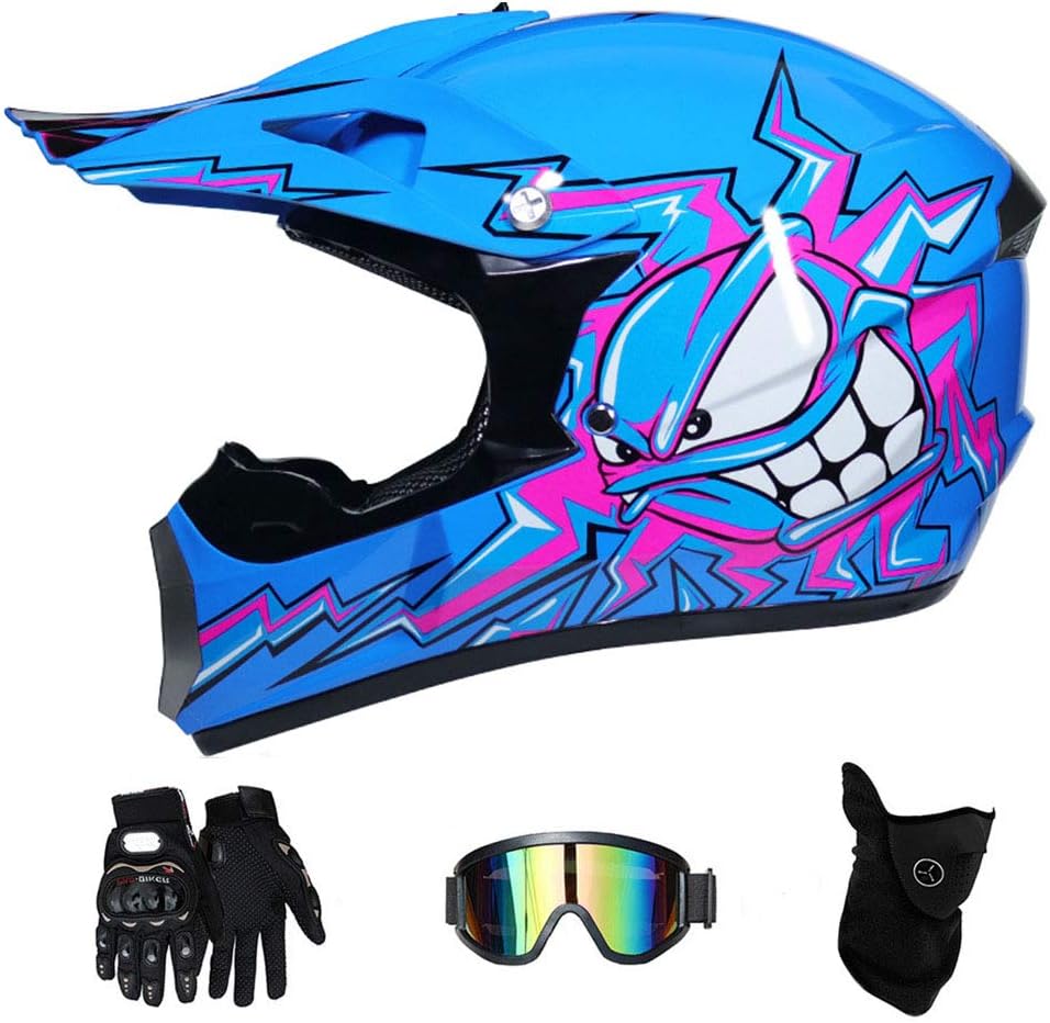 RAON Adult Motocross Helmet MX Motorcycle Helmet ATV Scooter ATV Helmet D.O.T Certified Multicolor with Goggles Gloves Mask (S, M, L, XL)