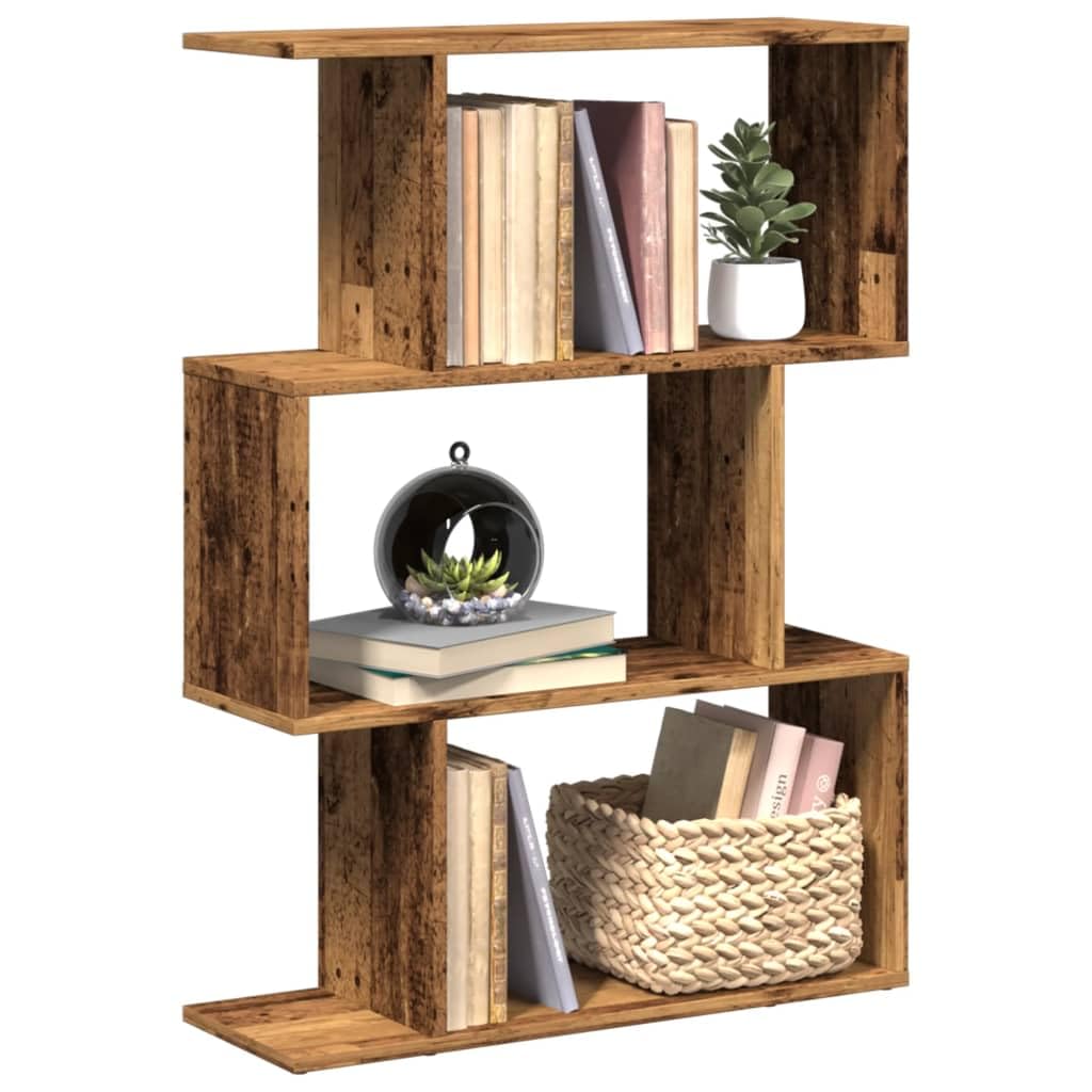 Scaffale divisorio a 3 scomparti, effetto legno anticato, 70 x 24 x 97 cm, scaffale per soggiorno, ufficio, camera da letto, con spazio flessibile ed elegante