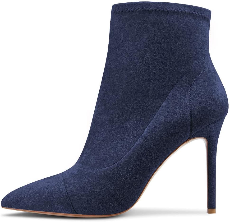 Saekcted Women High Heel Stiletto Pointed Toe Ankle Boots Short Bootie Slip-on Classic Dress Office Party Boots 3.9 Inches Heels