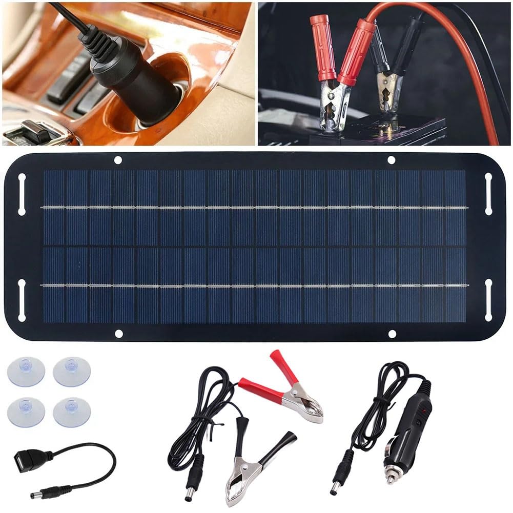 Joselin Kit de panel solar de 60 W 12 V impermeable para acampar al aire libre cargador de batería con cargador de coche USB para coche, autocaravana, caravana