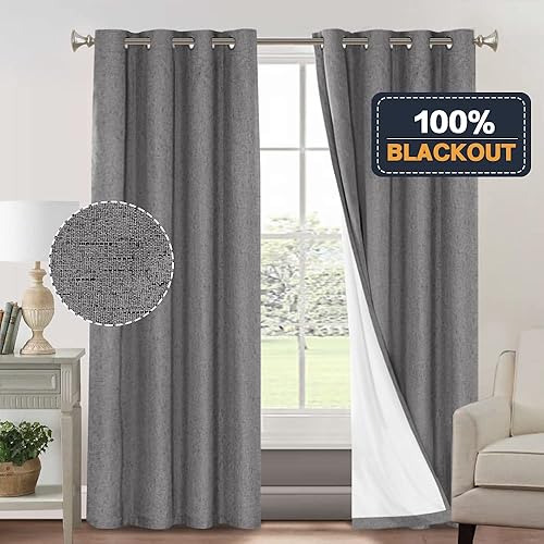 Miniatura 97 de PrinceDeco Cortinas opacas 100% para dormitorio, cortina de lino para puerta corrediza de cristal, cortinas opacas extra anchas con ojales Arena