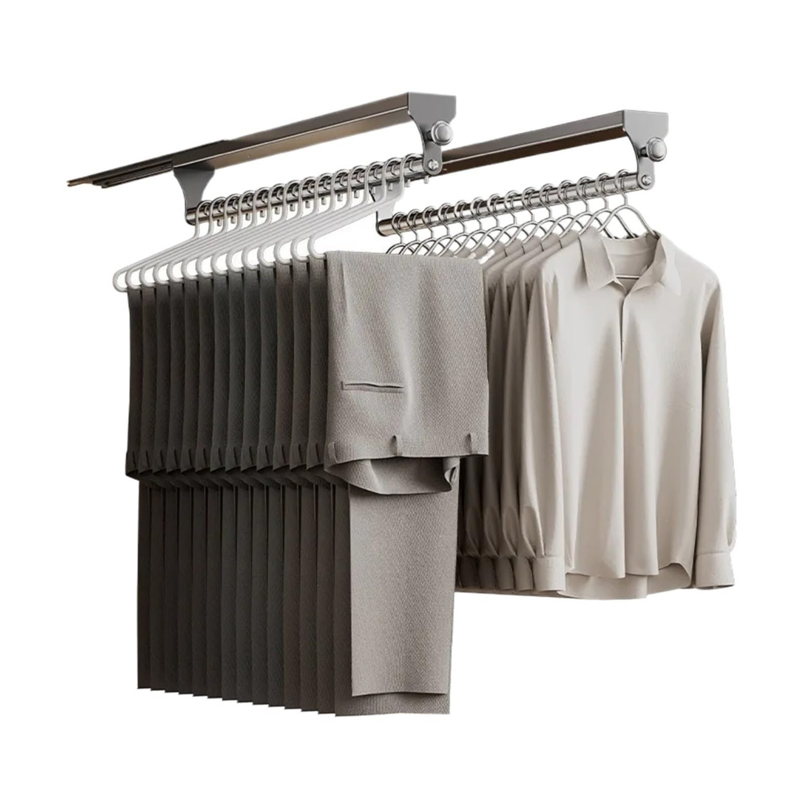Pull Out Clothes Rail Pull Push Adjustable Top Mounting Closet Interior Telescopic Hanging Rod Cloakroom Retractable Slide Track Clothes Organi(Grey 35cm)