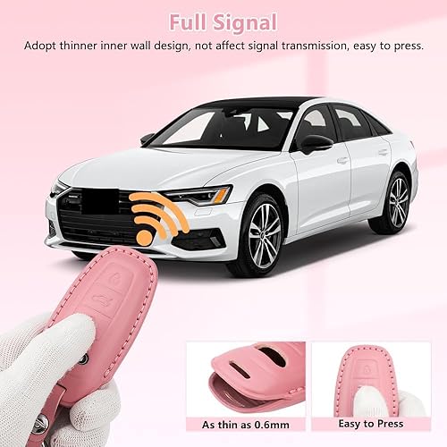 Miniatura 4 de PIFOOG Funda para llavero de cuero Audi con llavero rosa de 3 botones para llaves de coche, funda protectora para Audi A3 A6 A7 A8 E-Tron Q7 S6 S7