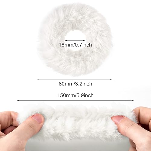 Miniatura 9 de OIIKI 12 lazos para el cabello mullidos suaves y peludos bonitos lazos para el cabello con pompones para mujeres y niñas grandes y elásticos