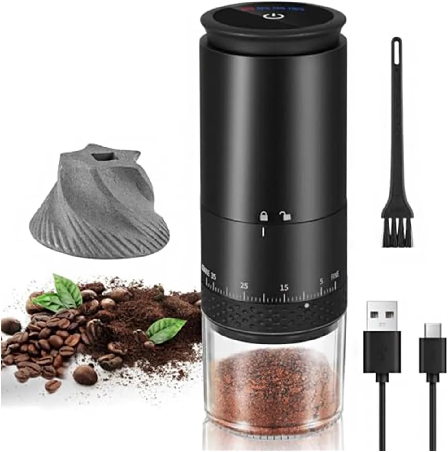 Fiyt for 1500mAh Electric Coffee Grinder with Type-C Charging - Adjustable Burr Grinder for Fresh Coffee Beans(C)