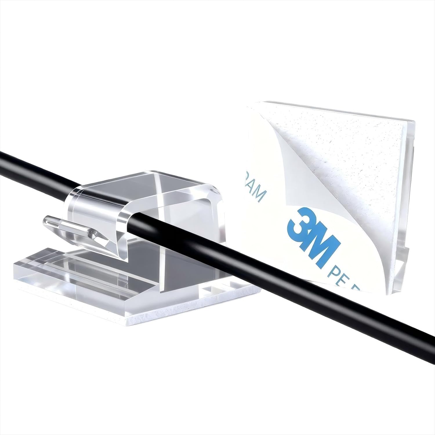 UMPE 100 clips transparentes para cables, organizadores de cables autoadhesivos para escritorio, pared, coche, TV, clips de gestión de cables sin