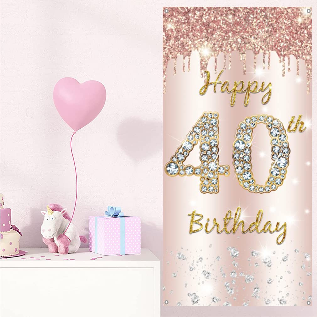 40. urodziny kobiety dekoracja, Happy 40th Birthday Door baner różowe złoto, 40. urodziny materiał szyld szyld plakat dekoracja drzwi, 40. urodziny tło baner kobieta, przyjęcie urodzinowe tabliczka powitanie