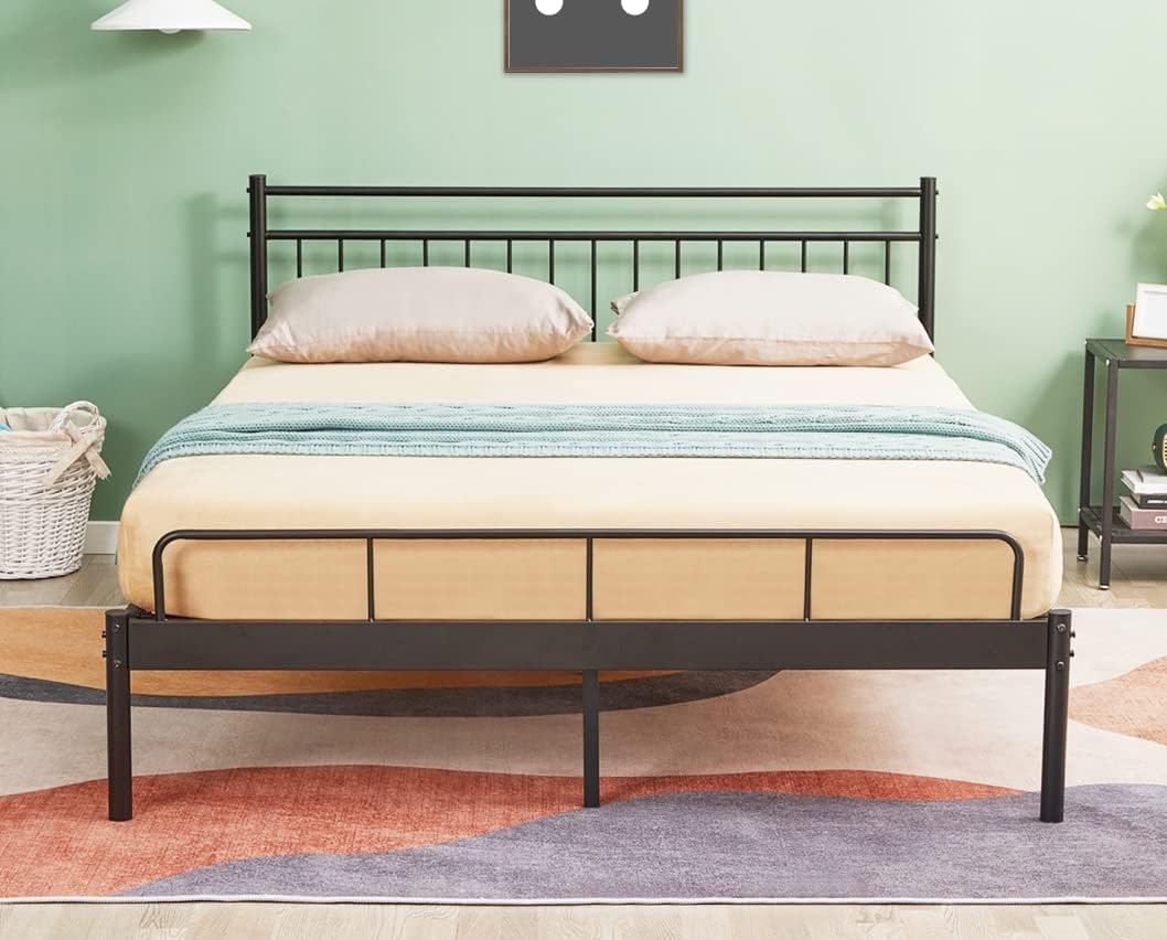 Garden Elements Luna Metal Modern Bed Frame with Storage Space for Kids, Teens, Bedroom, Queen Size, Black