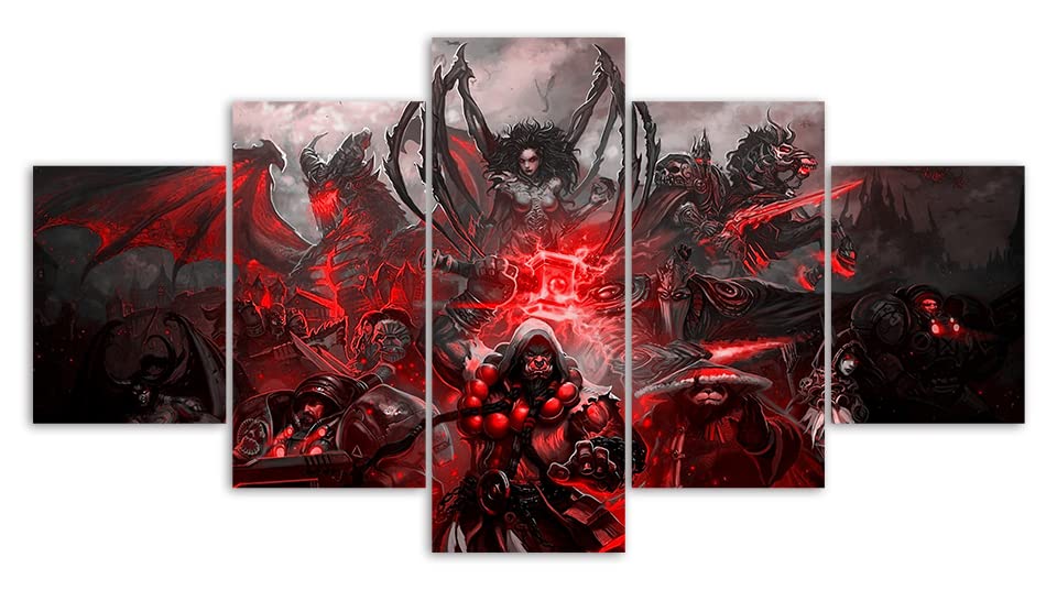 Impressions sur Toile 5 Panneaux Muraux Jeu World Warcraft Tableau Decoration Murale 150×80Cm,Tendu sur Chassis Encadrée,Moderne Toile Salon Tableaux Murale...