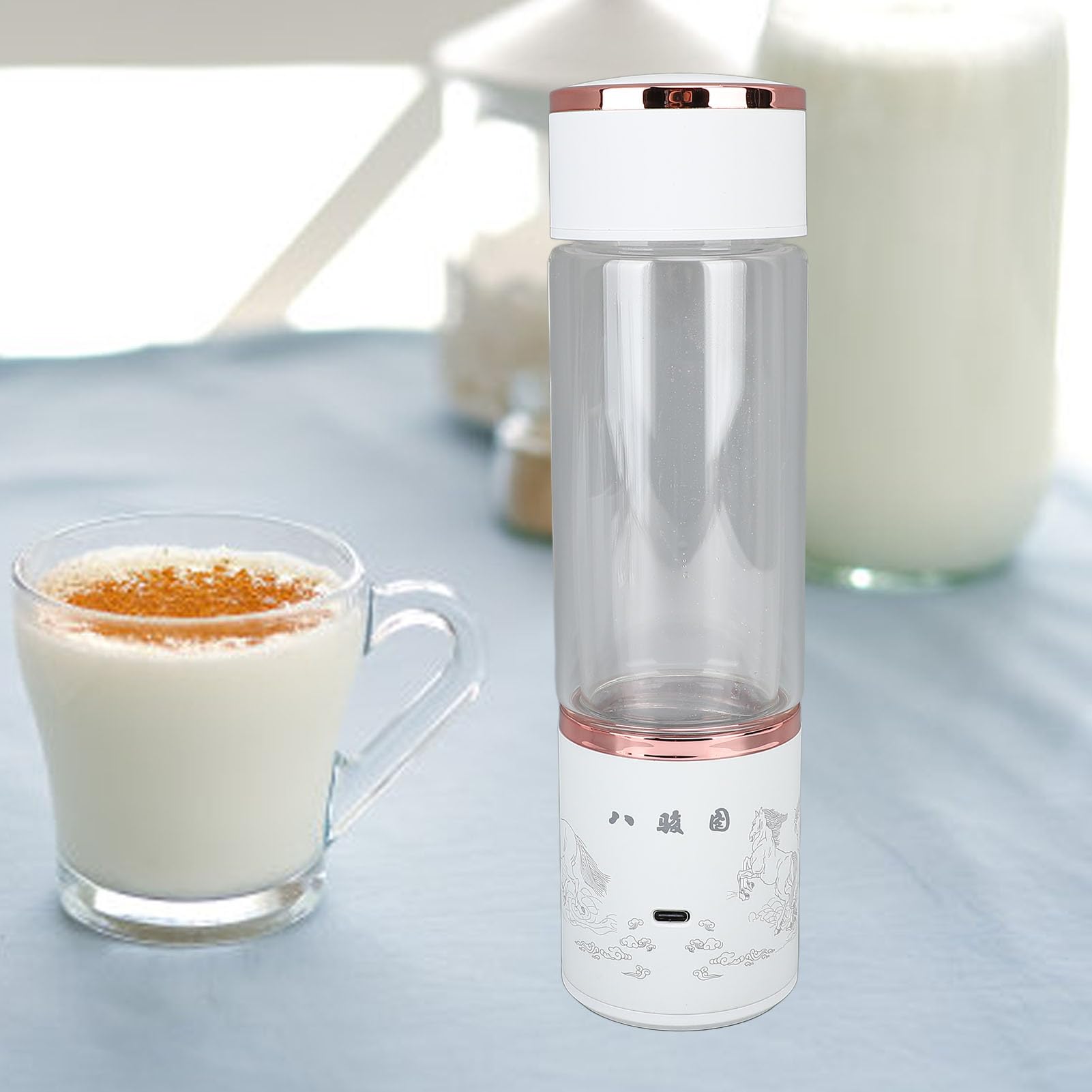Générateur de Bouteille D'eau D'Hydrogène de 350 Ml, Ioniseur D'eau en Verre de 5000 Ppb, Tasse de santé en Verre D'eau Riche en Hydrogène pour la Maison, le Bureau, les Voyages,