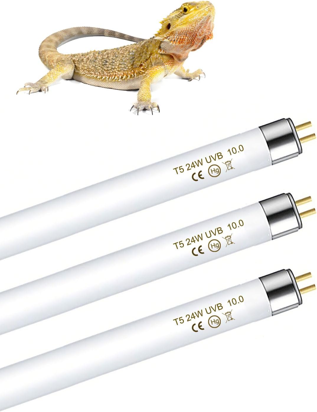 3 Pack T5 UVB Reptile Light 24W 10.0,UVA UVB Light Bulb for Reptiles, Reptile UVB Lamp Tube for Bearded Dragon