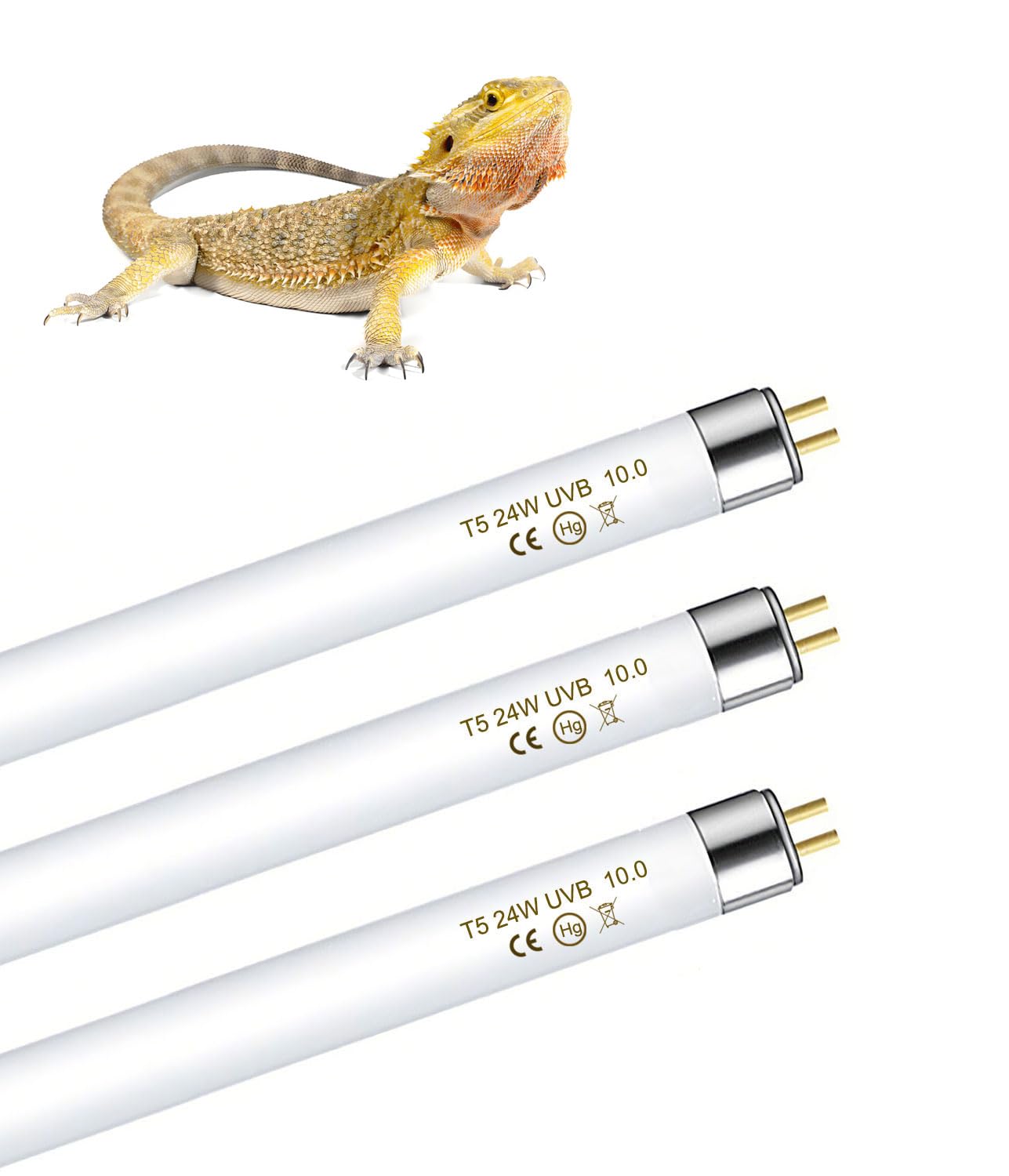 3 Pack T5 UVB Reptile Light 24W 10.0,UVA UVB Light Bulb for Reptiles, Reptile UVB Lamp Tube for Bearded Dragon