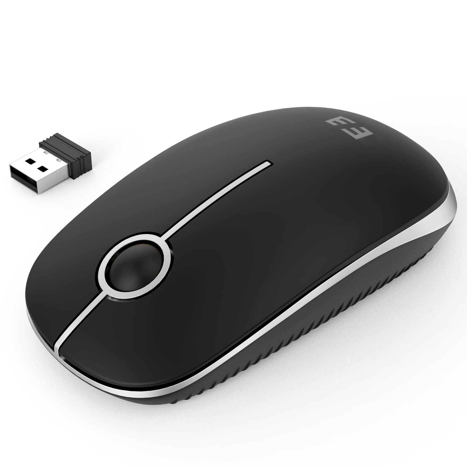 Seenda Wireless Mouse, 2.4GHz Silent Mouse with USB Receiver, 18 month battery life, 1600 DPI Optical Tracking, Portable Computer Mice for Laptop PC Notebook- Black and Silver