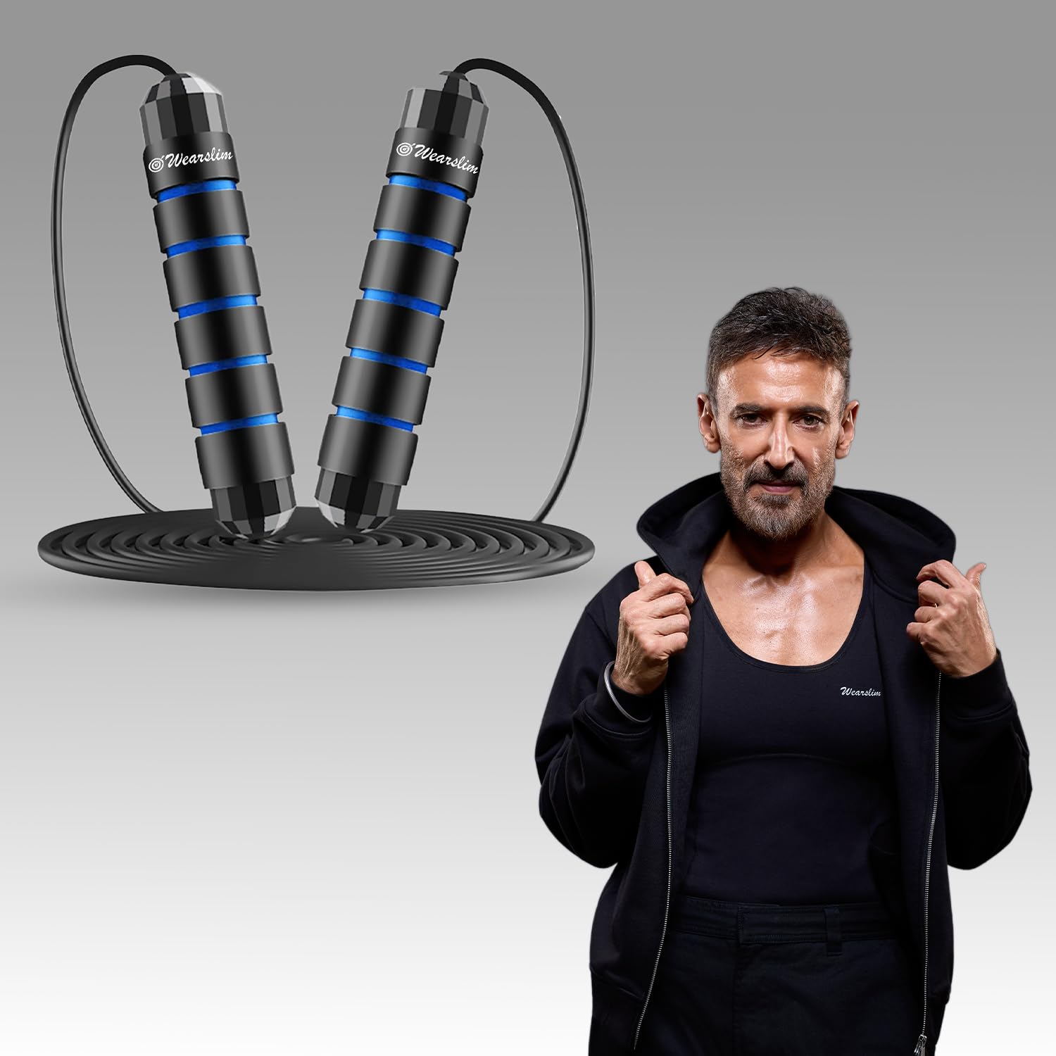 Wearslim® Professional Skipping Rope with Ball Bearings Rapid Speed Jump Rope Cable and 6” Memory Foam Handles Ideal for Aerobic Exercise Like Speed Training, Extreme Jumping - Black & Blue