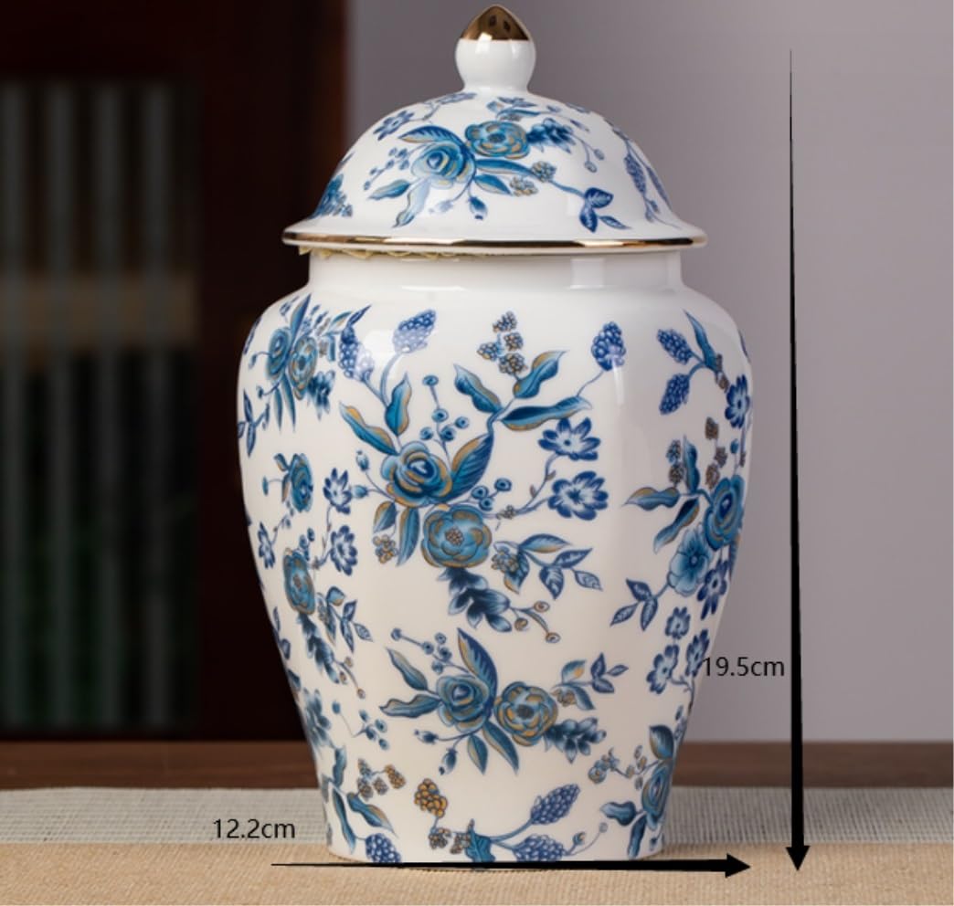 Ceramiczny wazon na słoik imbirowy z pokrywką, chiński design dekoracyjny słoik do dekoracji wnętrz, glazurowane wykończenie