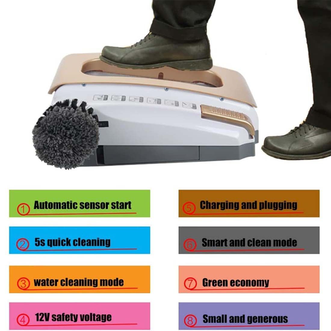 Limpiador y pulidor de zapatos totalmente automático con tecnología de sensor, elimina la necesidad de cubiertas de zapatos, ideal para zonas comerciales de alto tráfico