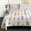 BlessLiving Pineapple Quilt Set Yellow Pineapple Bedding Bedspreads King Size, 3 PCS Tropical Fruits Coverlet for Girls Women (size104 x90)