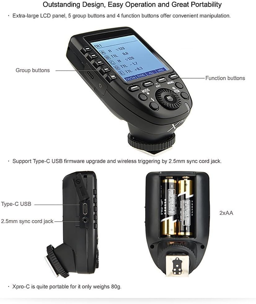 Godox Camera Flash Trigger Xpro-F for Fuji Fujifilm Wireless Remote 2.4GHz 1/8000s HSS TTL-Convert-Manual Large Screen Design Customizable Functions