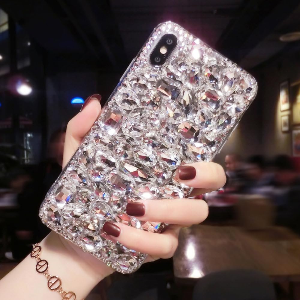 Funda de Lujo para teléfono con Diamantes de imitación para Samsung S23 S22 S21 S20 S10 S9 Plus Ultra Fe Note 10 20 Galaxy Diamond Glitter Mujer Rosa, Blanco, para Galaxy S21 FE