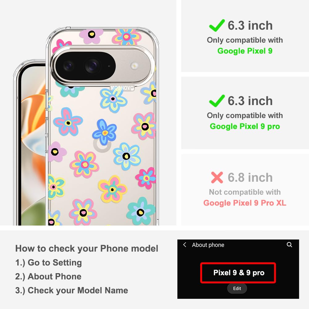 MOSNOVO Case for Google Pixel 10 & Pixel 10 Pro, [Buffertech 6.6ft Military-Grade Drop Protection] [Anti Peel Off Tech] Clear TPU Bumper Phone Case Cover Design - Cute Cherry — view 599