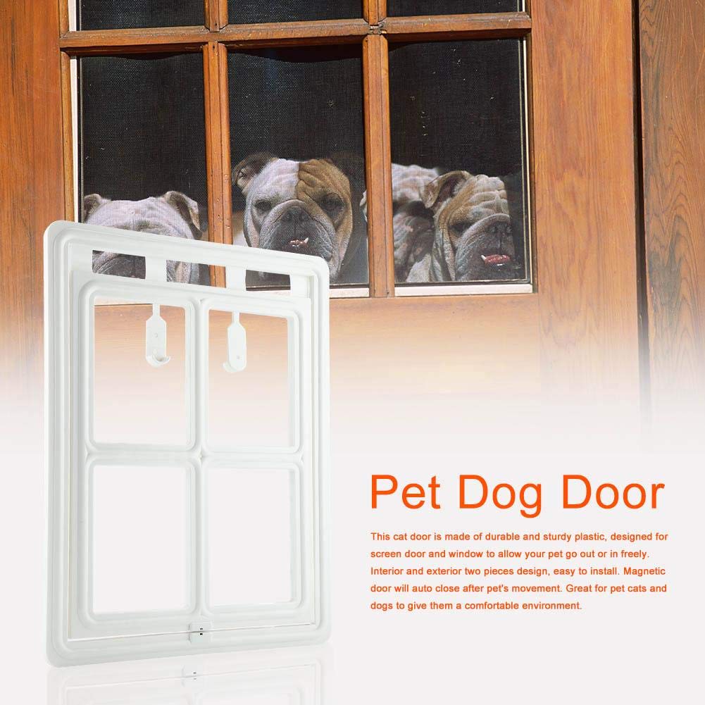 Porta per cani e animali domestici, in plastica, per cani, cuccioli e gatti, con chiusura magnetica, per finestra, cancello (XL bianco)