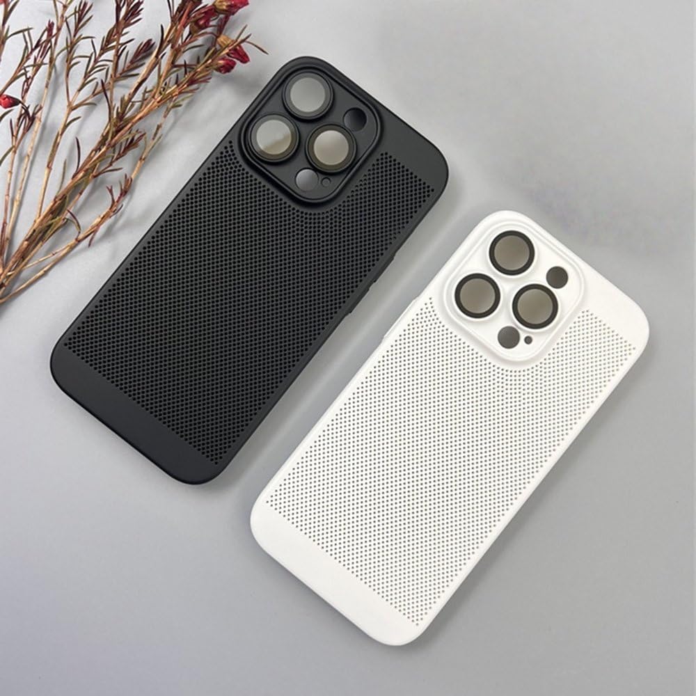 Custodia rigida ultra sottile per dissipazione del calore per iPhone 15 14 12 11 13 Pro Max XR XS Max 7 8 Plus, protezione dell'obiettivo, griglia traspirante, azzurro, per iPhone 12ProMax (6,7")
