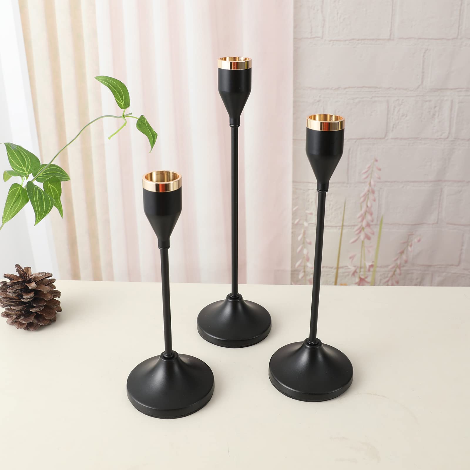 3-Teiliges Bodenkerzenhalter-Set, Metall-Retro-Eisen-Art-Kerzenständer, Kerzenständer Für Tischdekoration, Hochzeit, Weihnachten, Heimdekoration,Schwarz