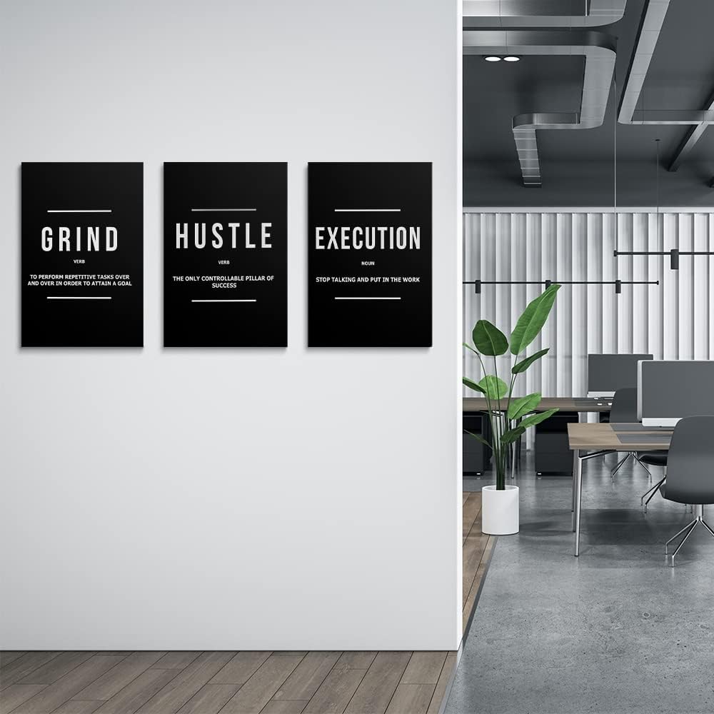 GUBIYU Black Hustle Grind Execution Wall Art Set of 3 Framed Canvas Office Inspirational Motiviational Wall Decor Art Positive Quotes Posters Living Room Pictures Walls Decor for Mens Guys 12"x16" - Image 7
