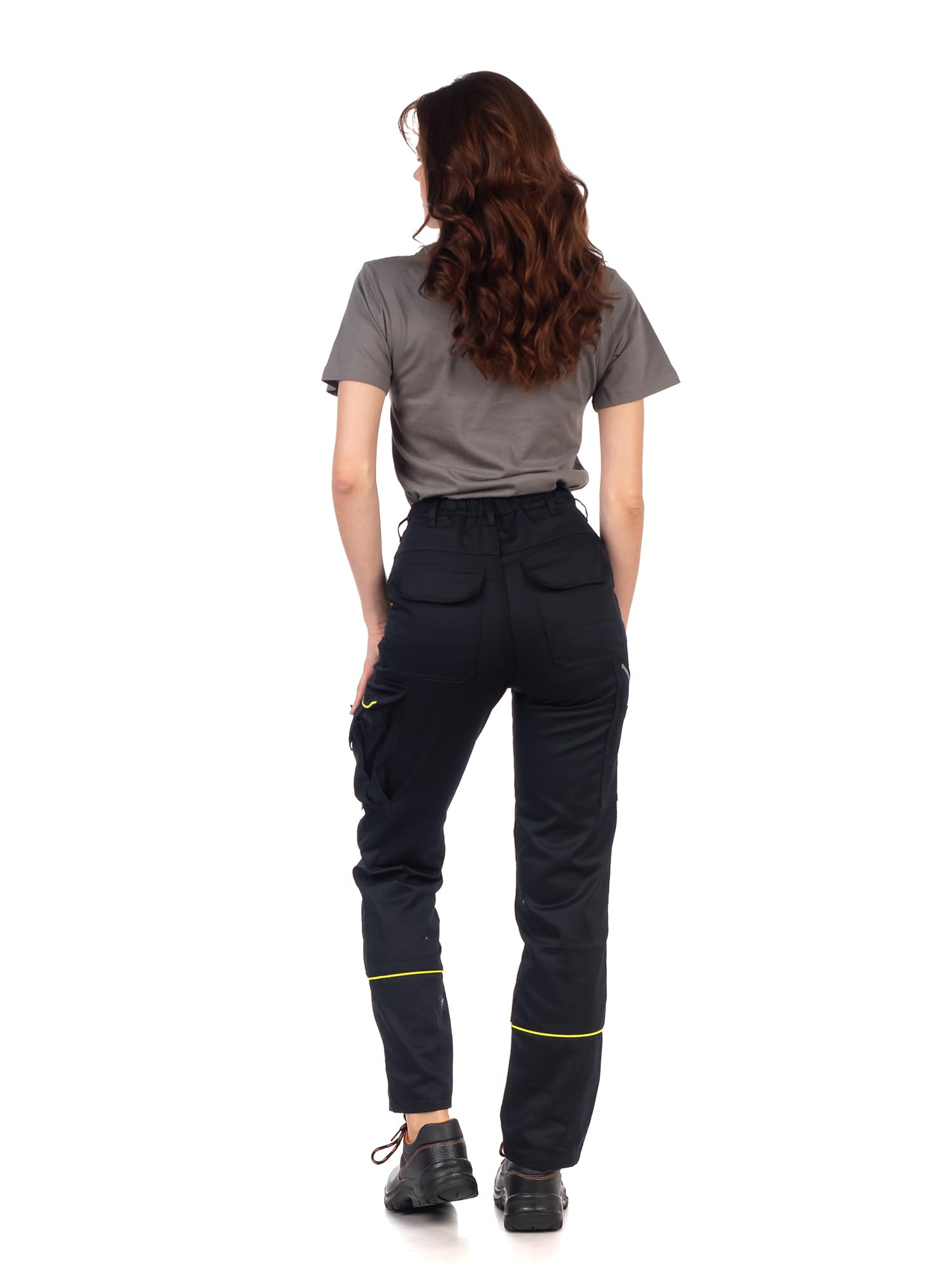 DINOZAVR Fortum Pantalon De Travail Femme Coupe Slim - Pantalon Cargo avec Ceinture Élastique, 2 Poches Avant Et Arrière, Poche À Outils, Renforts Aux Genoux Et Cordura, Poche Cargo