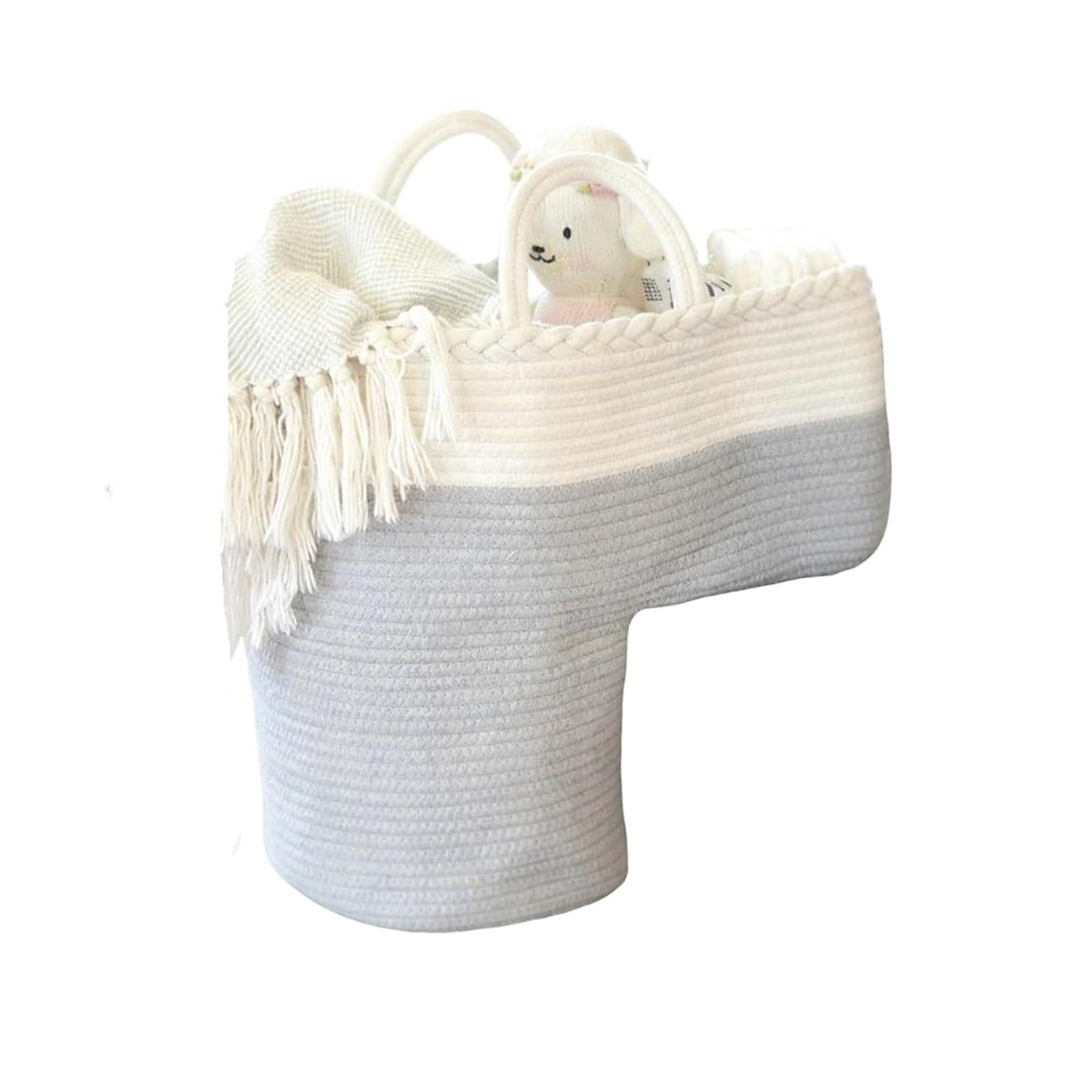 Stair Basket Portable Cotton Rope Handle Staircase Storage Organizer Container Holder for Laundry(Color2)
