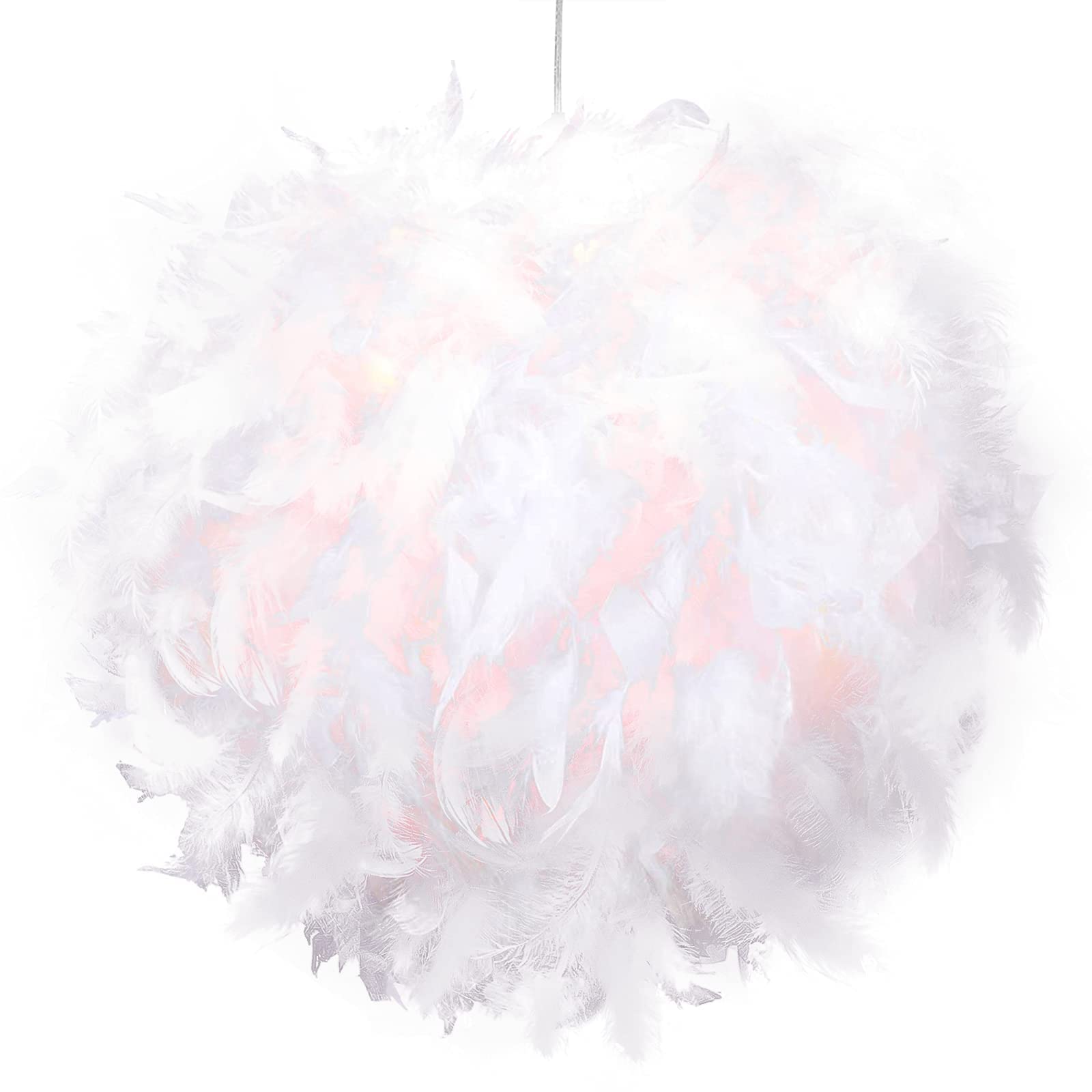 Feather Light Shade for Ceiling Pendant Light, Fluffy Lamp Shade, White Feather Decorated Pendant Light Shade for Bedroom Living Room Wedding Party Decoration Gifts, Diameter 30cm, No E27 Bulb