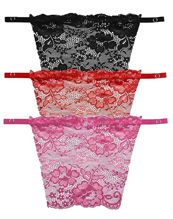 Deep Neck Cleavage Cover, Net Mock Cami with Lace, Free Size, Pack of 3, Black, Red, Pink-image-6