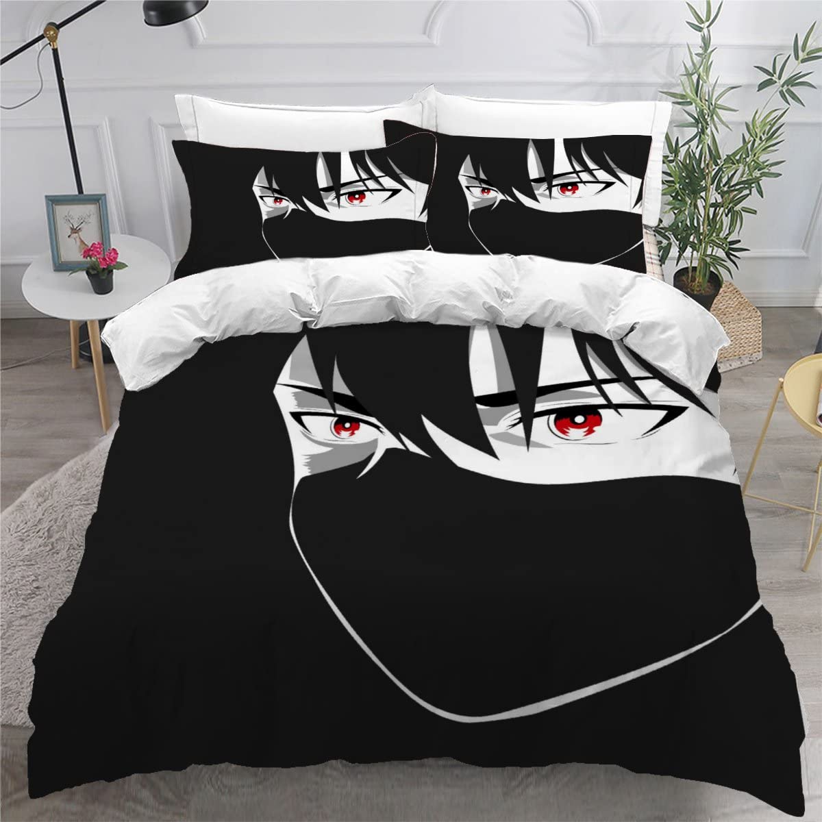 Parure de lit ninja fermeture éclair avec housse de couette 3D motif yeux rouges